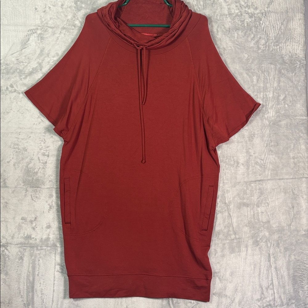 Prana Burnt Orange Soft Stretchy Tunic with Pockets and Cowl Neck Size Large